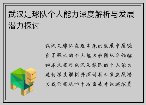 武汉足球队个人能力深度解析与发展潜力探讨